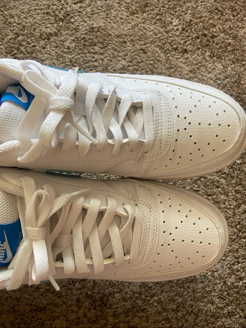 Nike White Low-Top Sneakers with Blue Swoosh